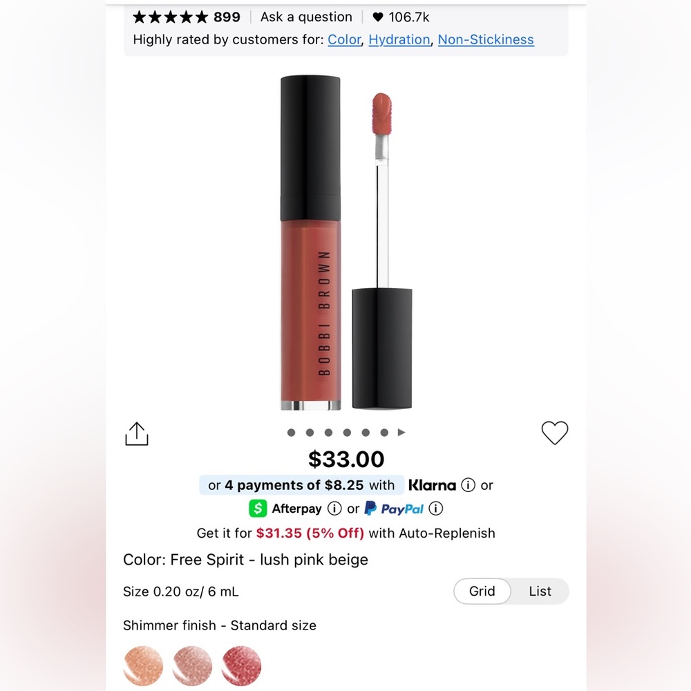 🌸Bobbi Brown Crushed Oil Infused “Free Spirit” Lip Gloss